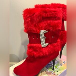 Red Faux Fur Boots